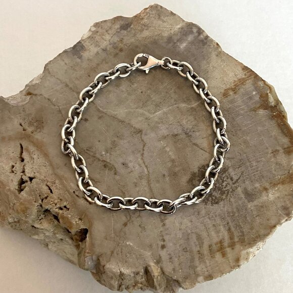 Solid Sterling Silver 925 5.8MM Oval Cable Chain Charm Bracelet 7.75" - Picture 6 of 16